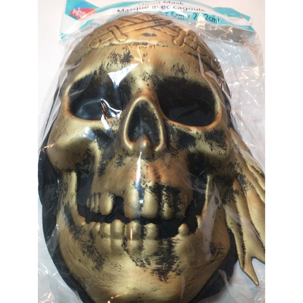 Palais Royale Gold Skull Hood Mask Halloween Costume Accessory Metallic Pirate